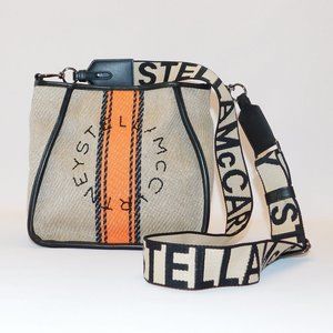 STELLA MCCARTNEY Mini Crossbody Logo Stripe Linen Bag